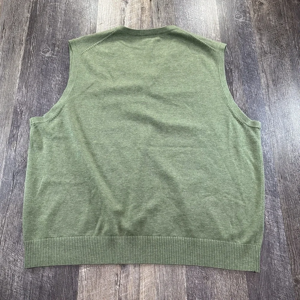 Lands End Sweater Vest Mens XL Green 100% Supima Cotton Pullover Preppy Academia